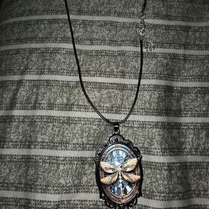 Dragonfly Pendant Necklace with Black Cord